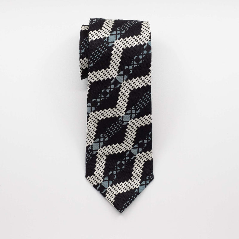 PRE ORDER: Aqua Black Grid Stripe Silk Tie