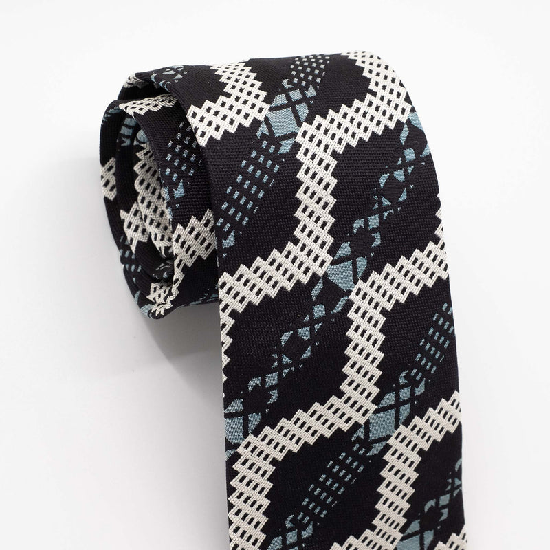PRE ORDER: Aqua Black Grid Stripe Silk Tie