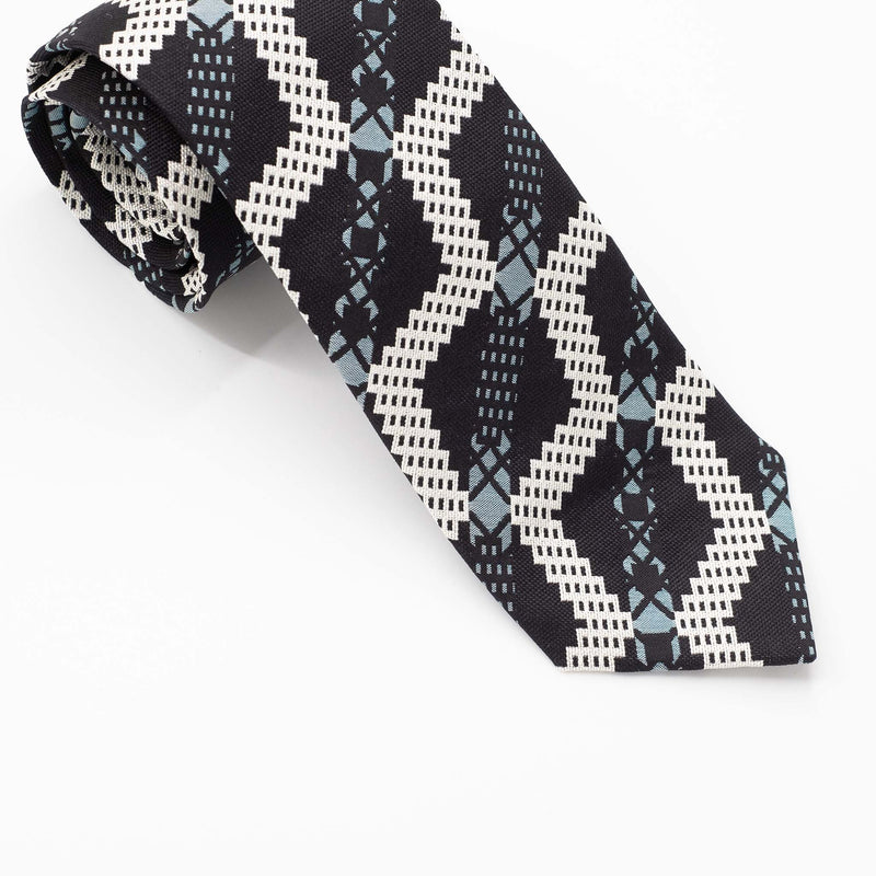 PRE ORDER: Aqua Black Grid Stripe Silk Tie
