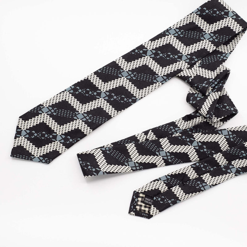 PRE ORDER: Aqua Black Grid Stripe Silk Tie