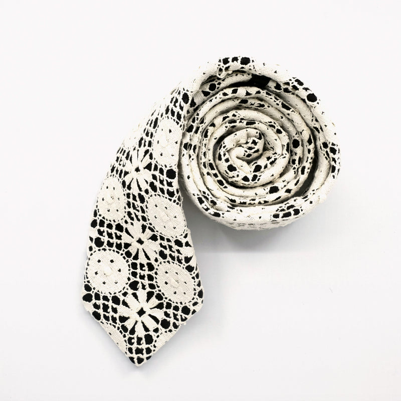 Ecru/Black Geo Lace Tie