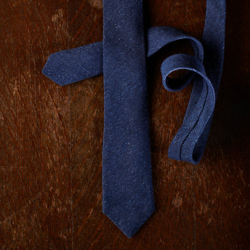 Deep Blue Slub Silk Woven Tie
