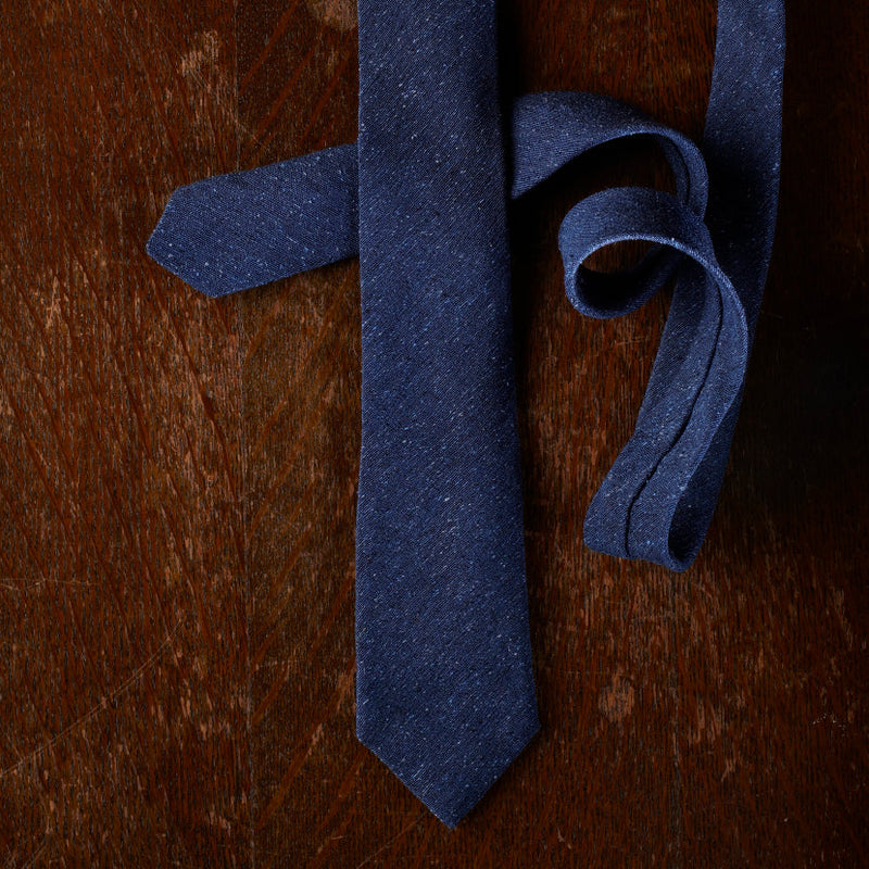 Deep Blue Slub Silk Woven Tie