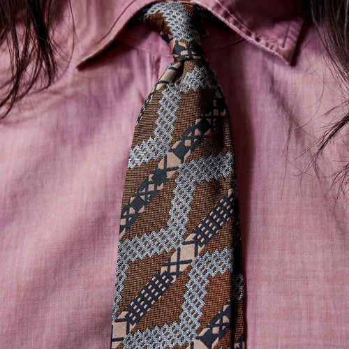 Brass Grid Stripe Silk Tie