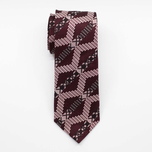 Burgundy Grid Stripe Silk Tie