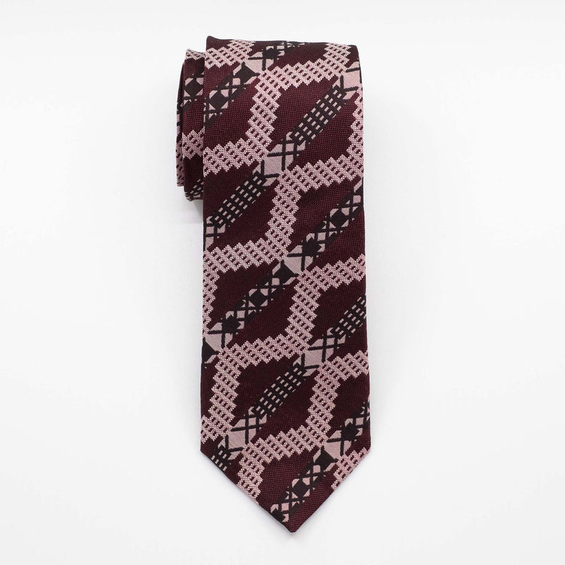 Burgundy Grid Stripe Silk Tie