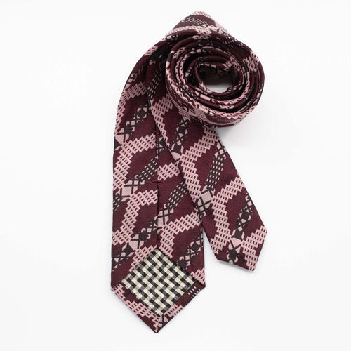 Burgundy Grid Stripe Silk Tie