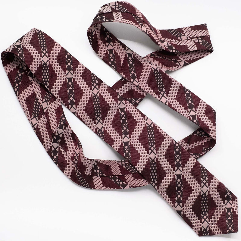 Burgundy Grid Stripe Silk Tie