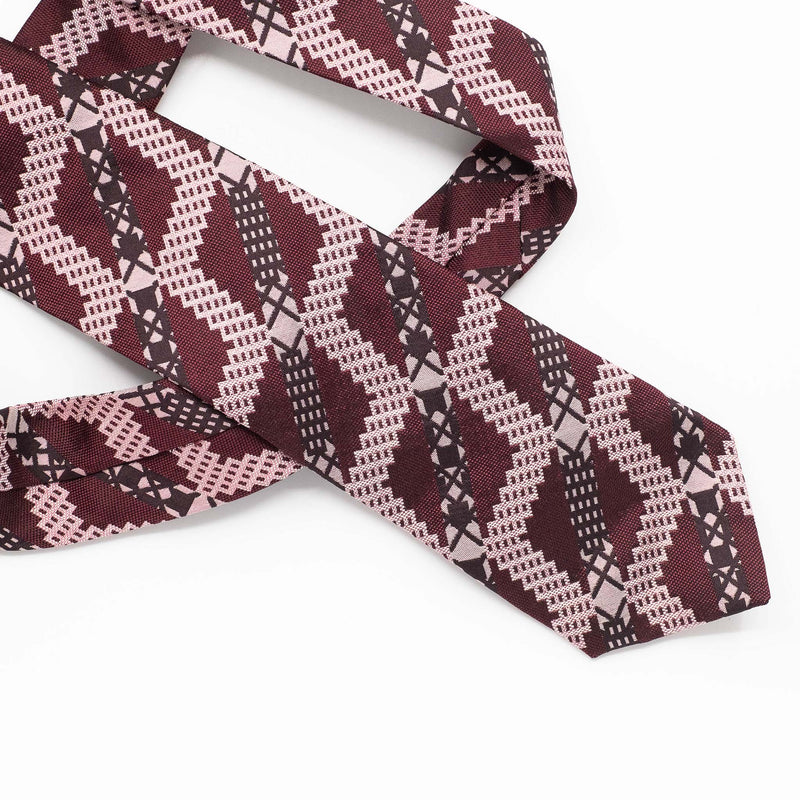 Burgundy Grid Stripe Silk Tie