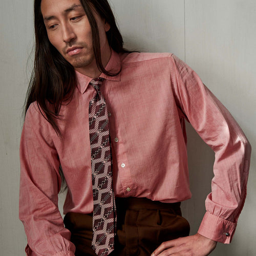 Burgundy Grid Stripe Silk Tie