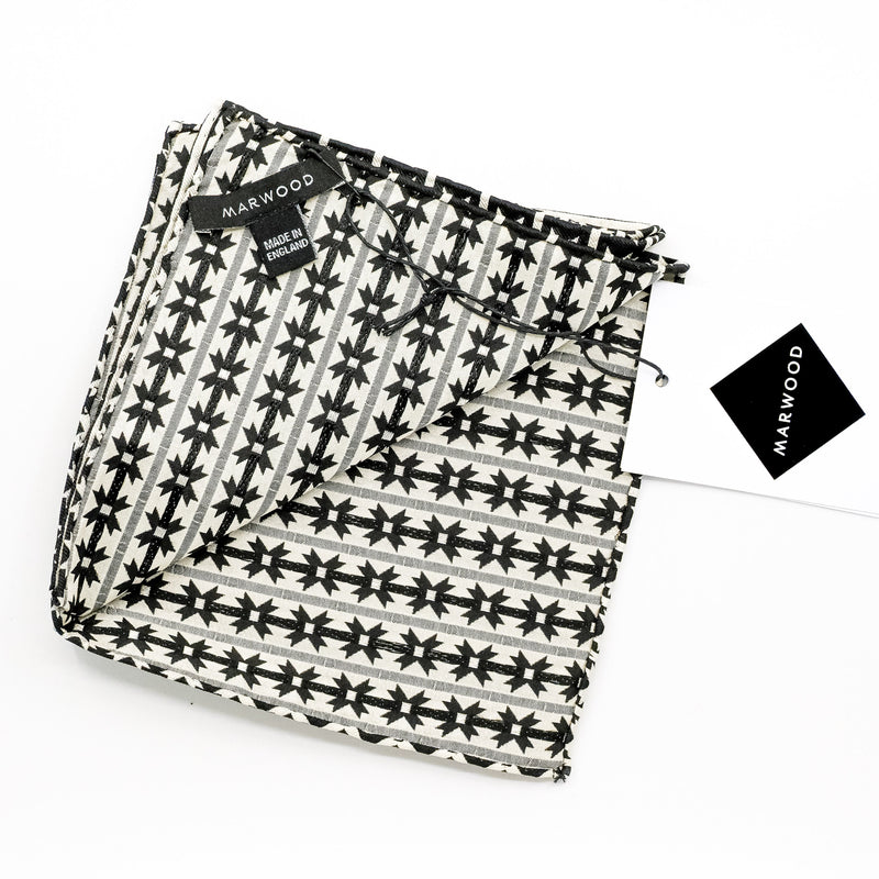Monochrome Star Silk Jacquard Pocket Square