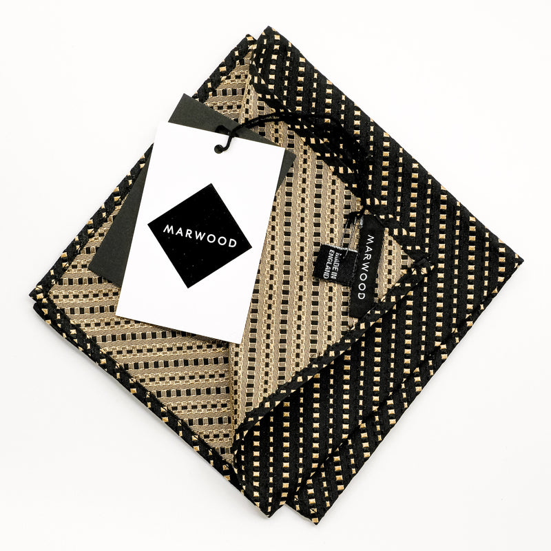 Black/Gold Square Dot Pocket Square