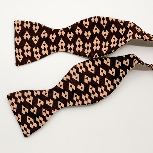 Outlet Sale - Burgundy Harlequin Silk Self-Tie Bow Tie