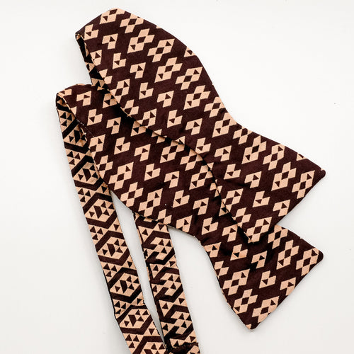 Outlet Sale - Burgundy Harlequin Silk Self-Tie Bow Tie
