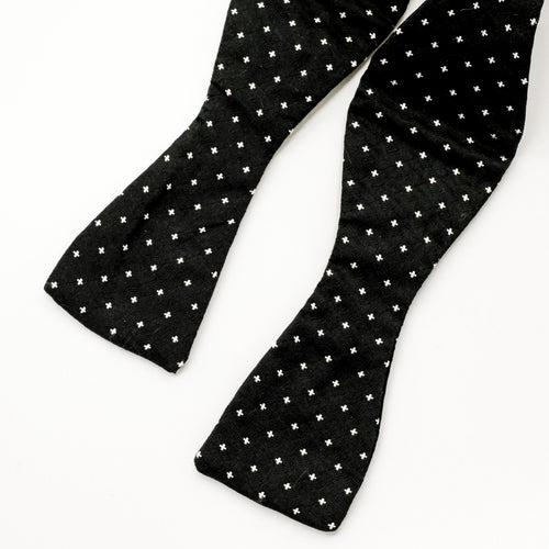 Black Cross Stitch Skinny Silk Self-Tie Bow Tie