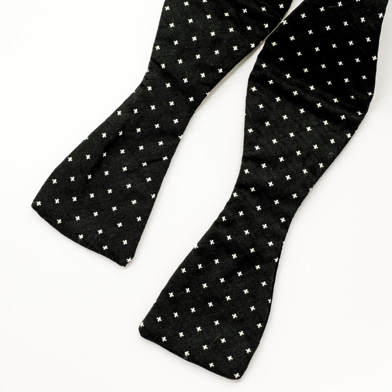 Black Cross Stitch Skinny Silk Self-Tie Bow Tie