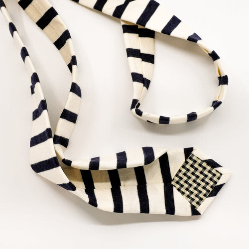 Navy/Ecru Breton Stripe Cotton Jersey Tie