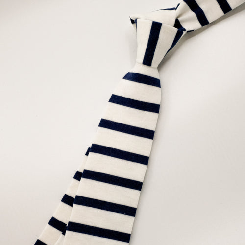 Navy/White Breton Stripe Cotton Jersey Tie