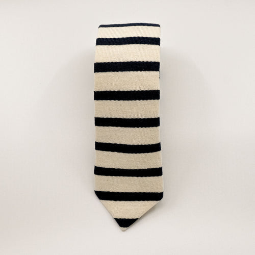 Navy/Ecru Breton Stripe Cotton Jersey Tie