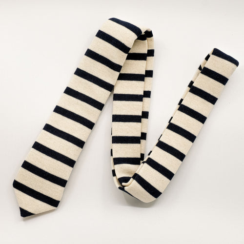 Navy/Ecru Breton Stripe Cotton Jersey Tie