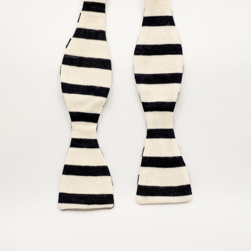 Navy Ecru Breton Stripe Cotton Jersey Bow Tie
