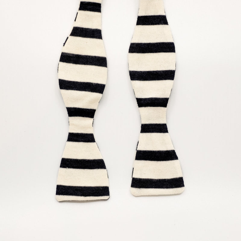 Navy Ecru Breton Stripe Cotton Jersey Bow Tie