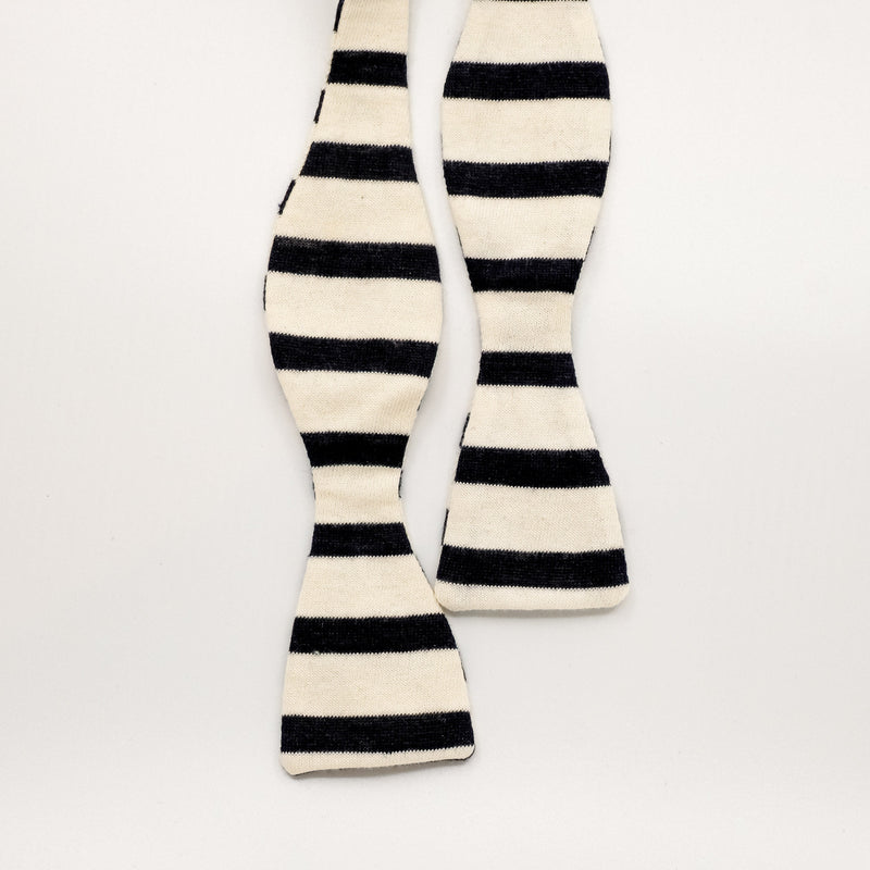 Navy Ecru Breton Stripe Cotton Jersey Bow Tie