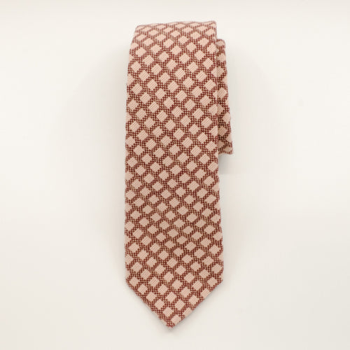 Peach Salmon Woven Squares Cotton Tie