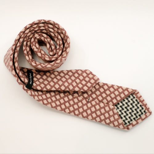 Peach Salmon Woven Squares Cotton Tie