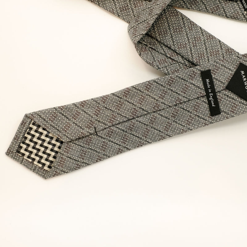 Grey Dash Grid Wool / Silk Tie
