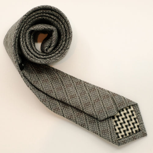 Grey Dash Grid Wool / Silk Tie
