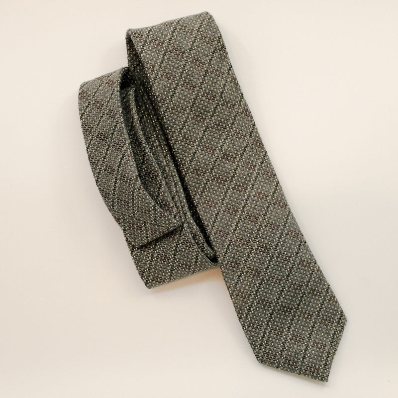 Grey Dash Grid Wool / Silk Tie