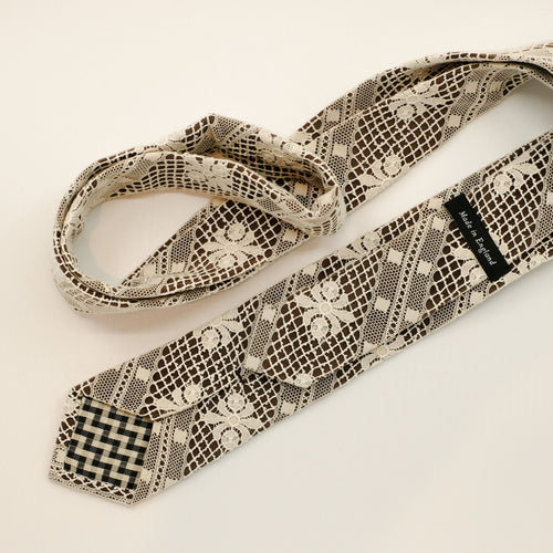brown ecru lace tie 