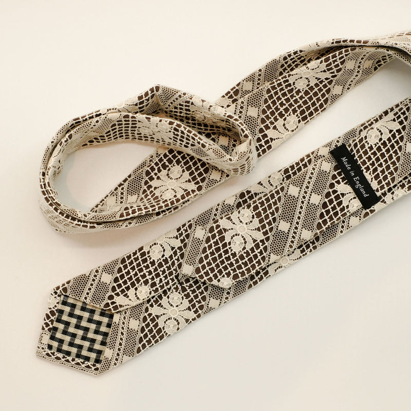 brown ecru lace tie 