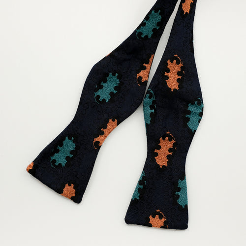 Navy Emblem Silk Self-Tie Bow Tie