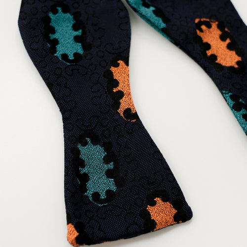 Navy Emblem Silk Self-Tie Bow Tie
