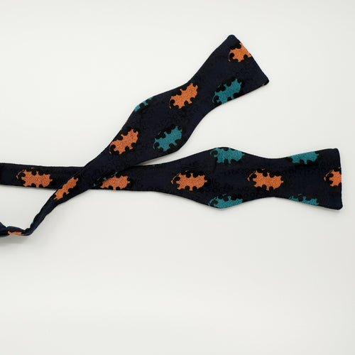 Navy Emblem Silk Self-Tie Bow Tie
