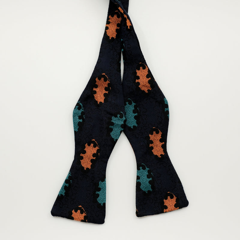 Navy Emblem Silk Self-Tie Bow Tie