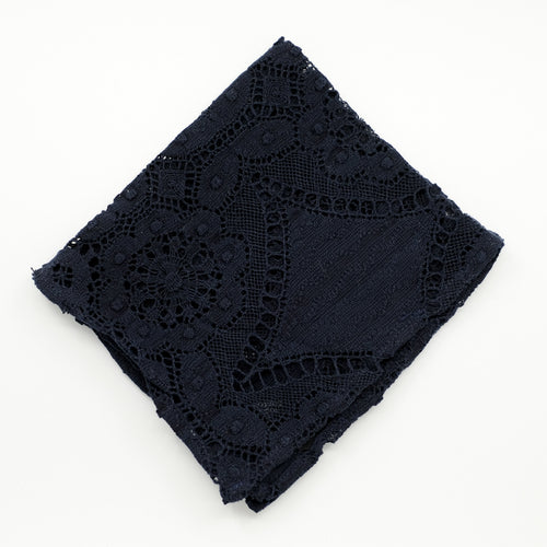 Navy Geo Lace Pocket Square