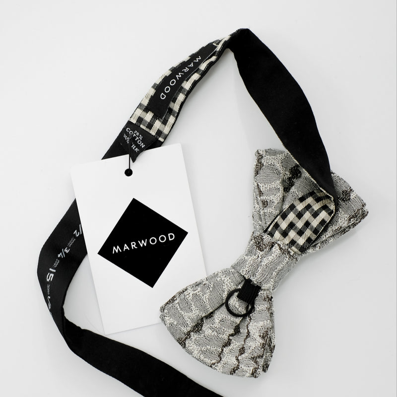 Ready-Tied Silver Wave Jacquard Bow Tie