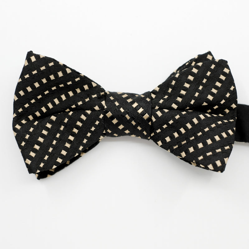 Ready-Tied Black/Gold Silk Jacquard Bow Tie