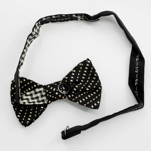 Ready-Tied Black/Gold Silk Jacquard Bow Tie