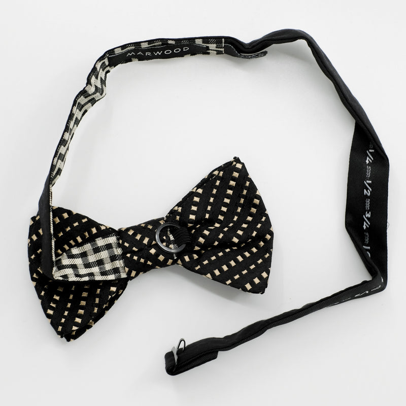 Ready-Tied Black/Gold Silk Jacquard Bow Tie