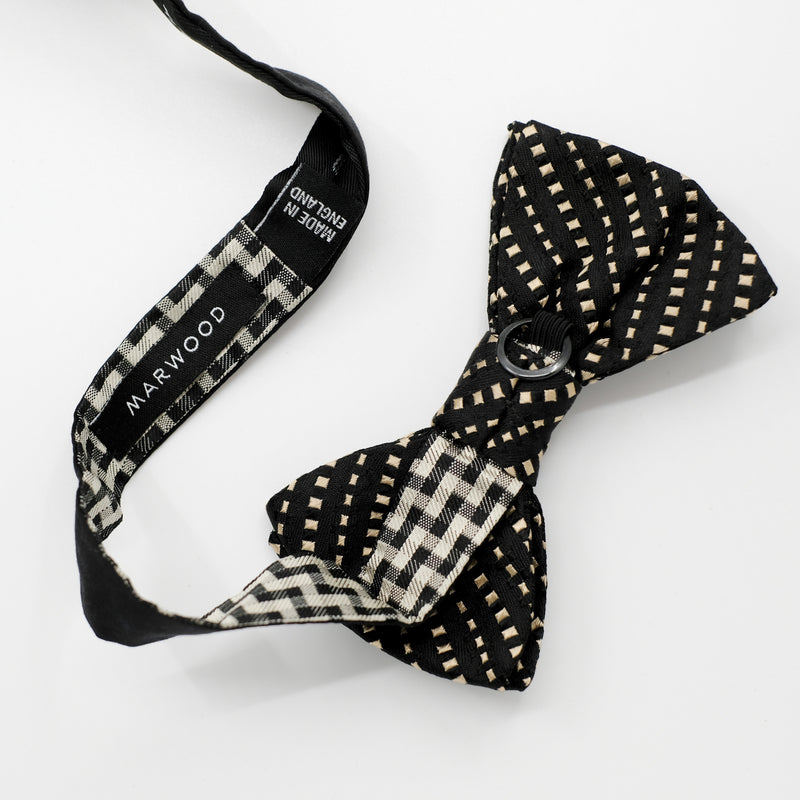Ready-Tied Black/Gold Silk Jacquard Bow Tie