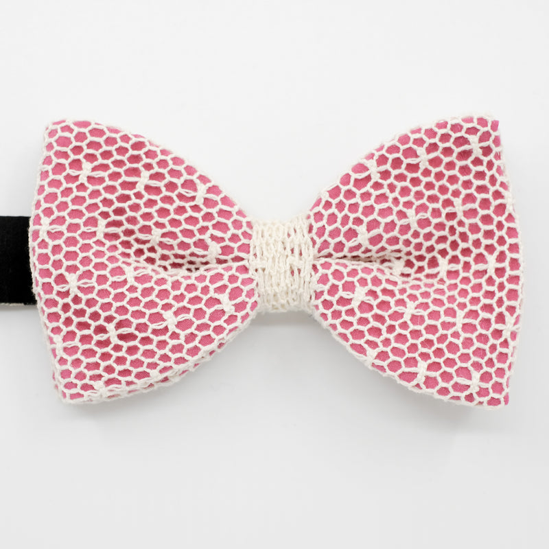Pink and white patterned bow tie 