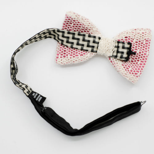 Raspberry Pink Mesh Lace Pre-Tied Bow Tie