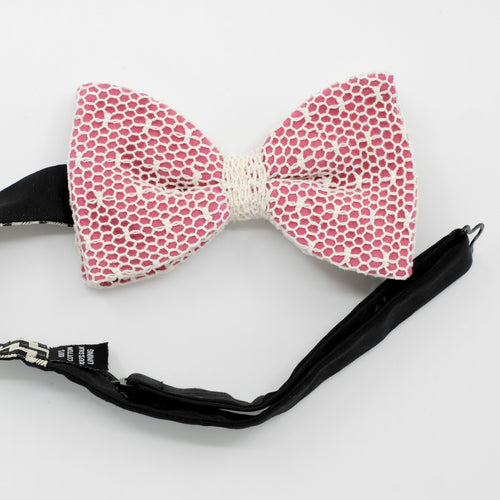 Raspberry Pink Mesh Lace Pre-Tied Bow Tie