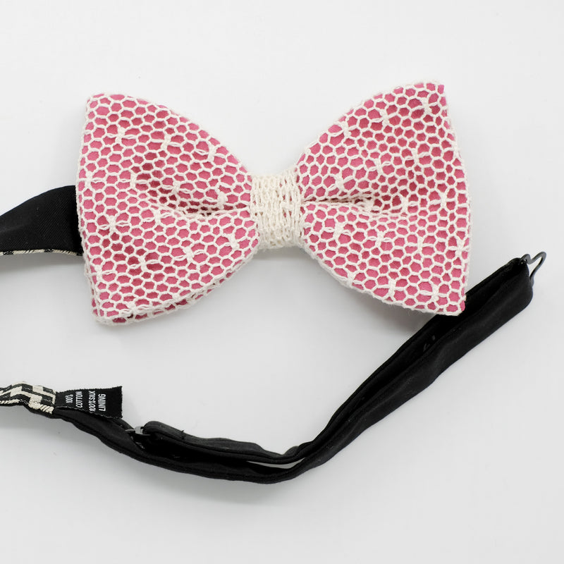 Raspberry Pink Mesh Lace Pre-Tied Bow Tie