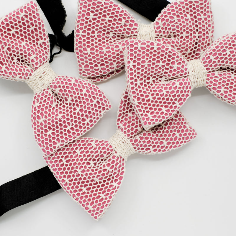 Raspberry Pink Mesh Lace Pre-Tied Bow Tie