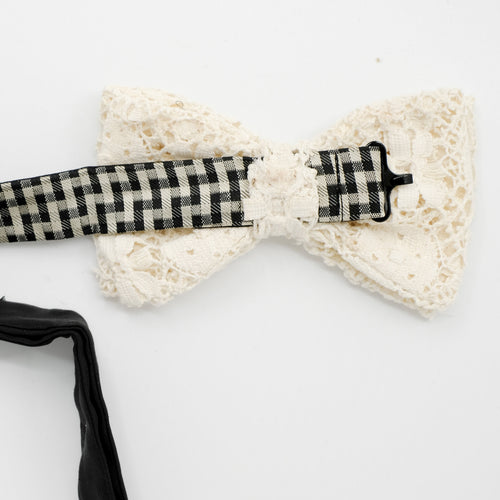 Ecru Geo Lace Pre-Tied Bow Tie